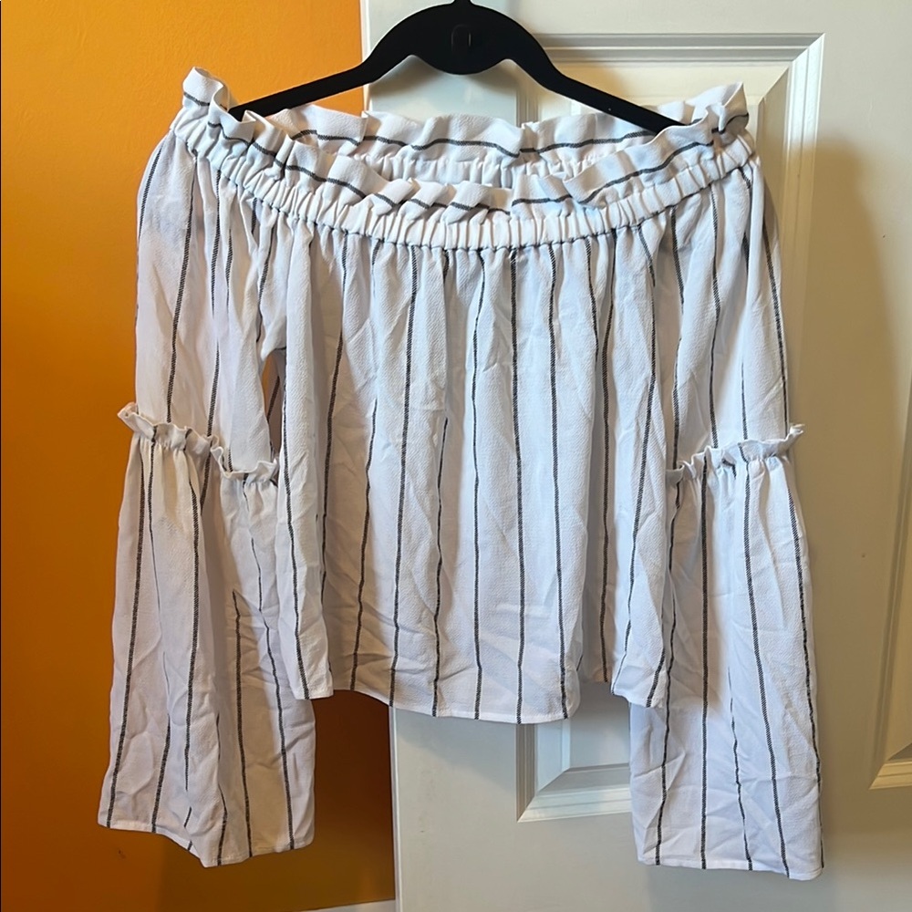 White and Black Striped Off-Shoulder S
